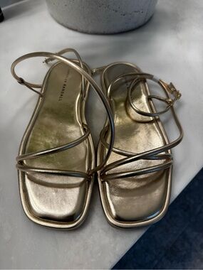 Loeffler Randall Metallic Gold Strappy Flat Sandals